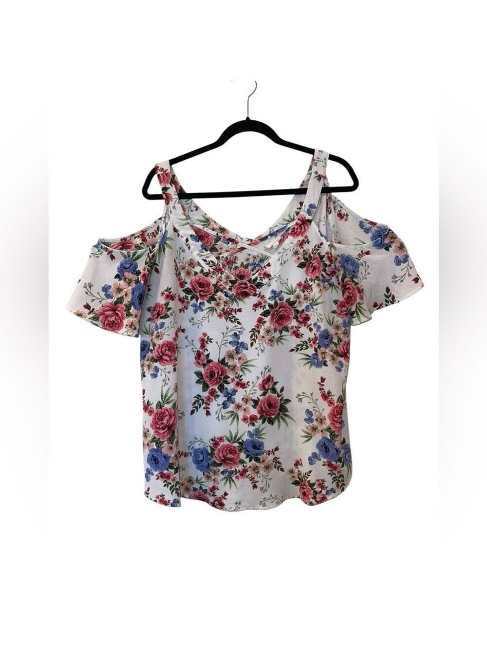 Flower And Feather Women’s  Floral Cold Shoulder Top Shirt Size: 2XL